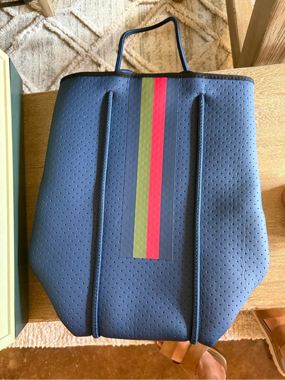 Navy Neoprene Tote Bag | Perforated Lightweight Shoulder Bag | Striped